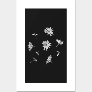 Floral line-art black and white Posters and Art